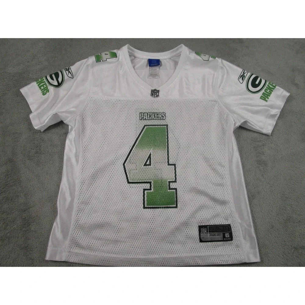 Green‎ Bay Packers Jersey Girls Medium White Brett Farve Reebok NFL Football